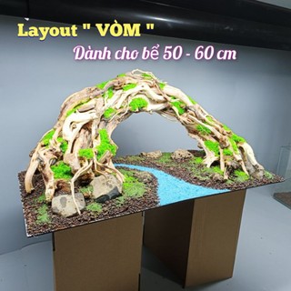 Layout gỗ lũa Sa Quỳ, dành cho bể cá cảnh bể thủy sinh, đã dán liền với đá, cát nằm trên tấm Alu