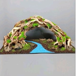 Layout gỗ lũa Sa Quỳ, dành cho bể cá cảnh bể thủy sinh, đã dán liền với đá, cát nằm trên tấm Alu