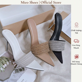 Dép Cao Gót 10p Mieo Shoes - Guốc Nữ Quai Ngang Đá Xoàn Mãnh - Guốc Mũi Nhọn D2523 D2524 D2525