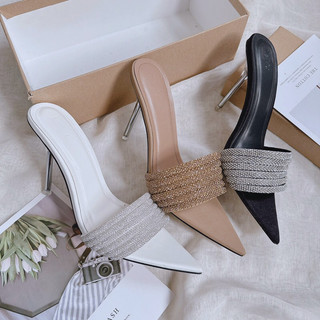 Dép Cao Gót 10p Mieo Shoes - Guốc Nữ Quai Ngang Đá Xoàn Mãnh - Guốc Mũi Nhọn D2523 D2524 D2525