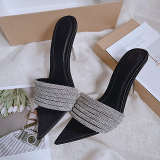 Dép Cao Gót 10p Mieo Shoes - Guốc Nữ Quai Ngang Đá Xoàn Mãnh - Guốc Mũi Nhọn D2523 D2524 D2525