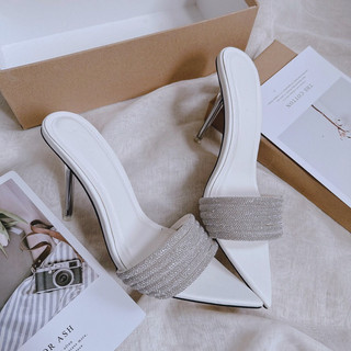 Dép Cao Gót 10p Mieo Shoes - Guốc Nữ Quai Ngang Đá Xoàn Mãnh - Guốc Mũi Nhọn D2523 D2524 D2525