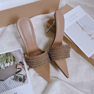 Dép Cao Gót 10p Mieo Shoes - Guốc Nữ Quai Ngang Đá Xoàn Mãnh - Guốc Mũi Nhọn D2523 D2524 D2525