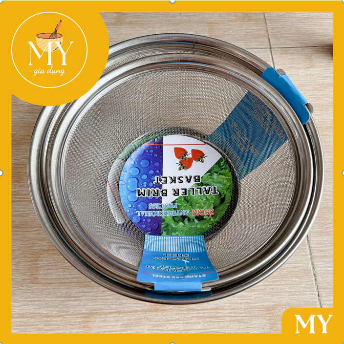 Rổ inox tròn lỗ nhỏ Cherry dùng để vo gạo, đựng trái cây tiện lợi - Rổ lưới vo gạo inox không gỉ tiện dụng