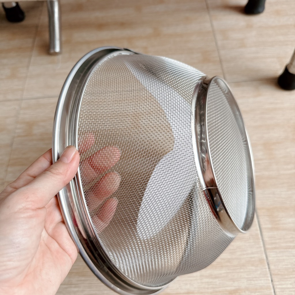 Rổ inox tròn lỗ nhỏ Cherry dùng để vo gạo, đựng trái cây tiện lợi - Rổ lưới vo gạo inox không gỉ tiện dụng