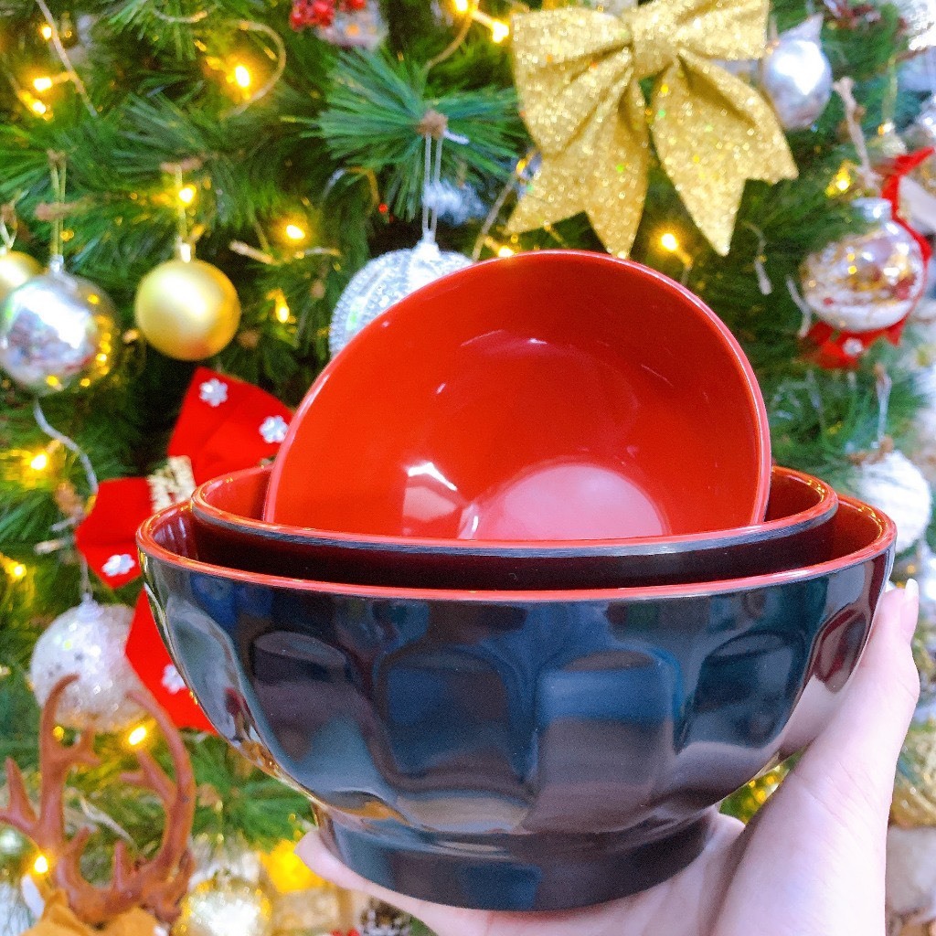 Tô xoắn màu đỏ đen bằng nhựa melamine 2 lớp nhiều size- Tô xoắn đỏ đen Fataco cao cấp