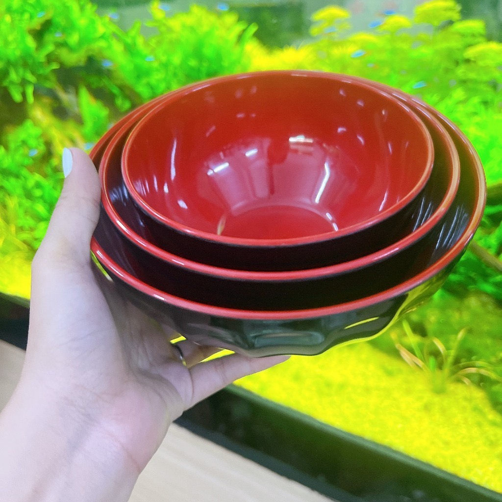 Tô xoắn màu đỏ đen bằng nhựa melamine 2 lớp nhiều size- Tô xoắn đỏ đen Fataco cao cấp