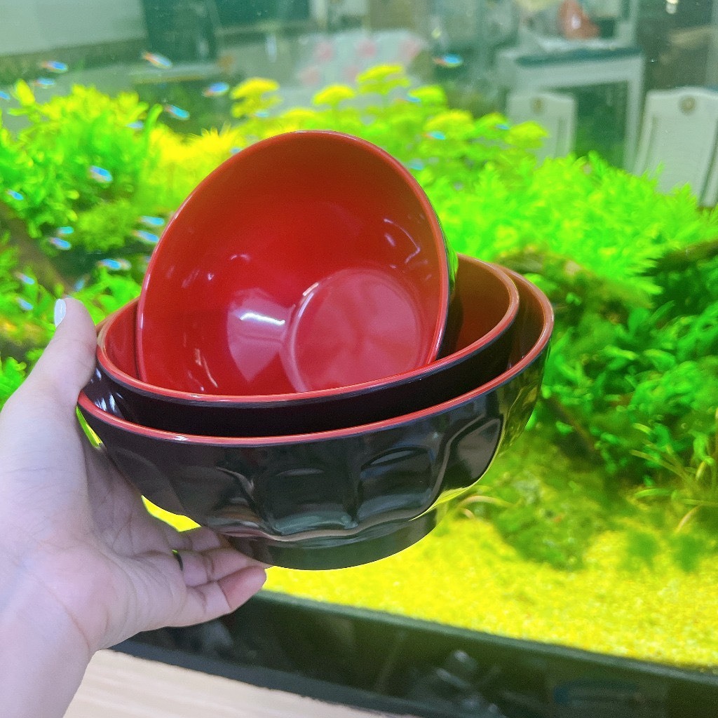 Tô xoắn màu đỏ đen bằng nhựa melamine 2 lớp nhiều size- Tô xoắn đỏ đen Fataco cao cấp
