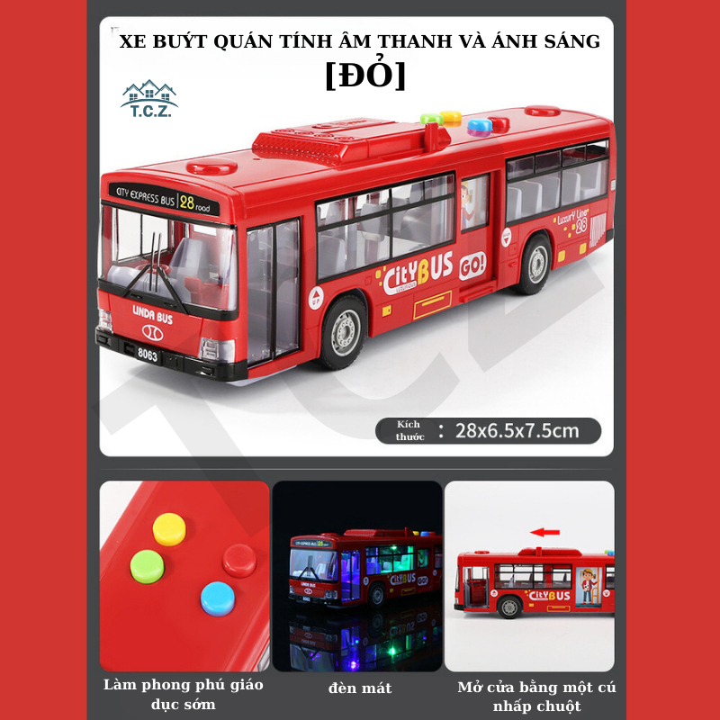 Xe buýt đồ chơi, Xe đồ chơi cho bé , xe đồ chơi cho bé trai, xe buýt công cộng, có đèn và âm thanh.