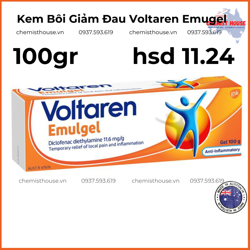 Gel Bôi Voltaren Emulgel Úc Giảm Đau Thoái Hóa Khớp Đau Cơ Chấn Thương Thể Thao Oste O Gel 12