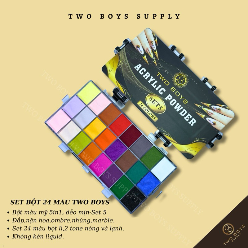 set bột 24 màu lì 05,set 24màu nhũ 08,bộ bột màu, dẽo mịn, làm hoa đắp bột (set05)