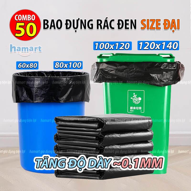 COMBO 50 Túi Đựng Rác Size Đại 50L 60L 100L 120L Bao Bọc Rác Siêu To Cỡ ...