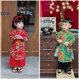 Áo dài Tết  trend chăn con công (kèm Bờm) [chính hãng](8-23kg)