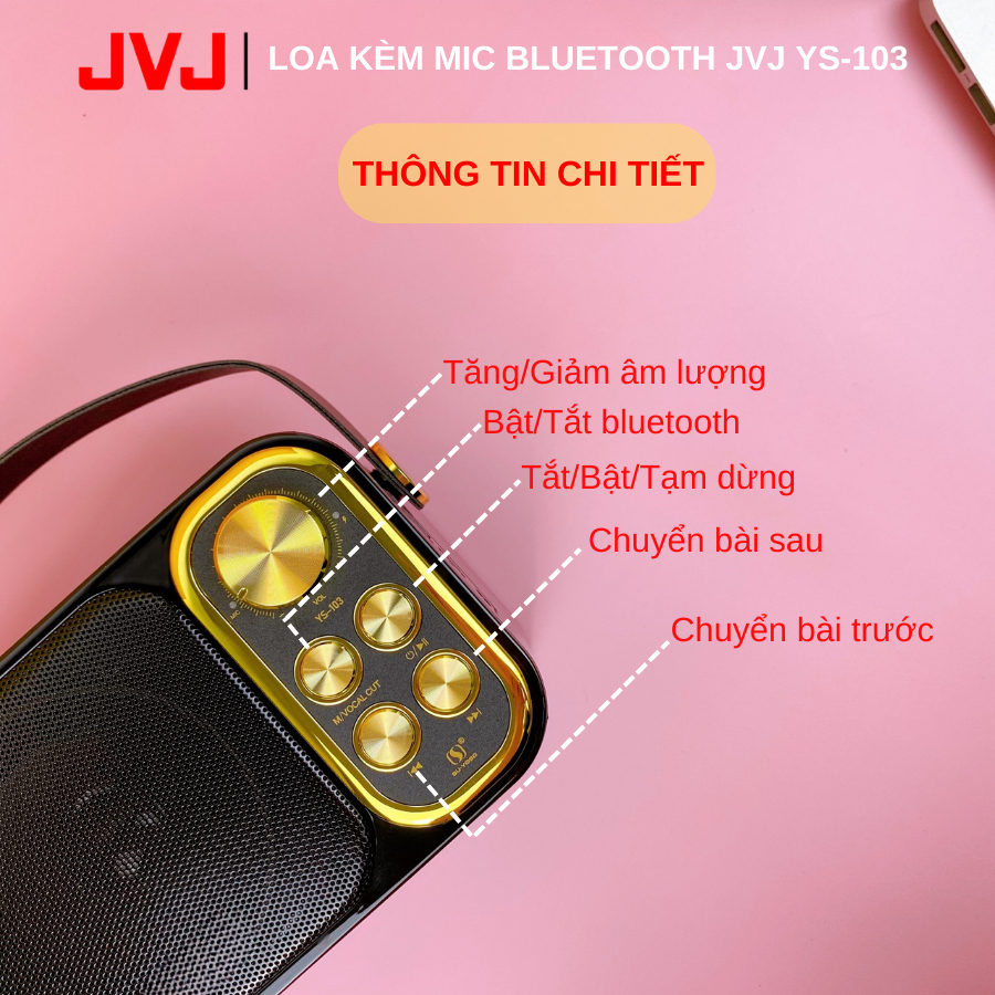 Ảnh Loa bluetooth mini karaoke kèm mic JVJ YS-105 Không dây, kèm 2 mic hát công suất 10W - BH 6 Tháng 4