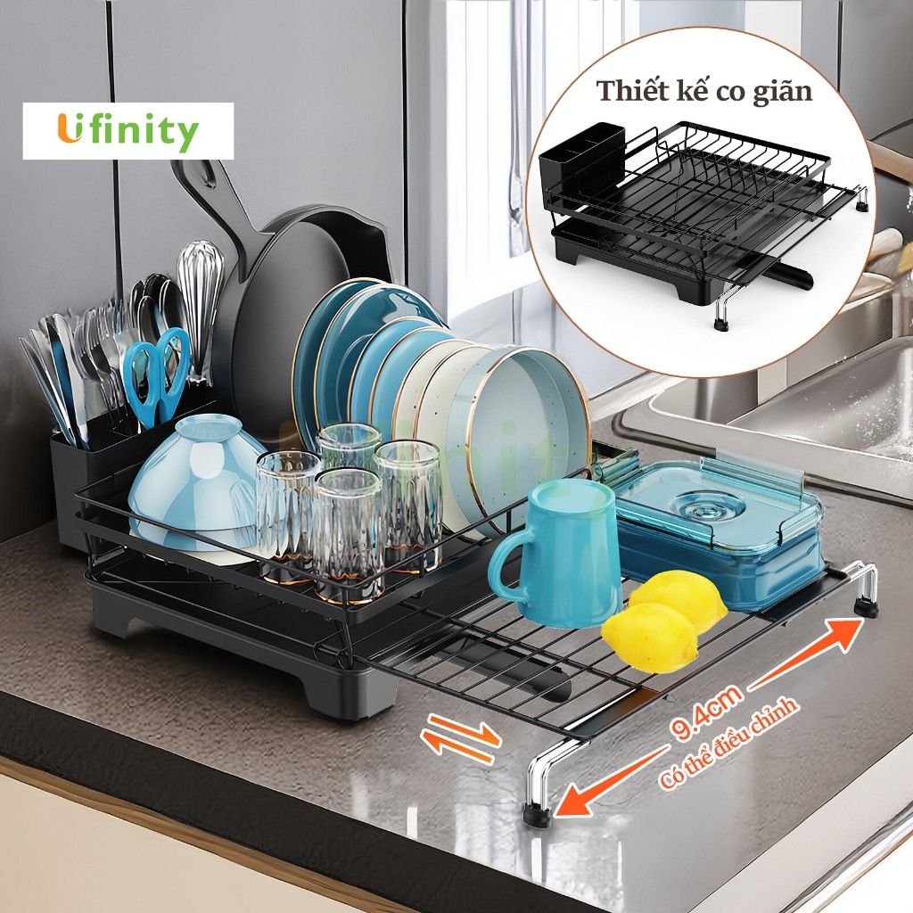 Lifinity Kệ Để Đồ Nhà Bếp Đa Năng, Có Ống Thoát Nước, Màu Đen, Sơn Tĩnh Điện, Kệ Để Cốc