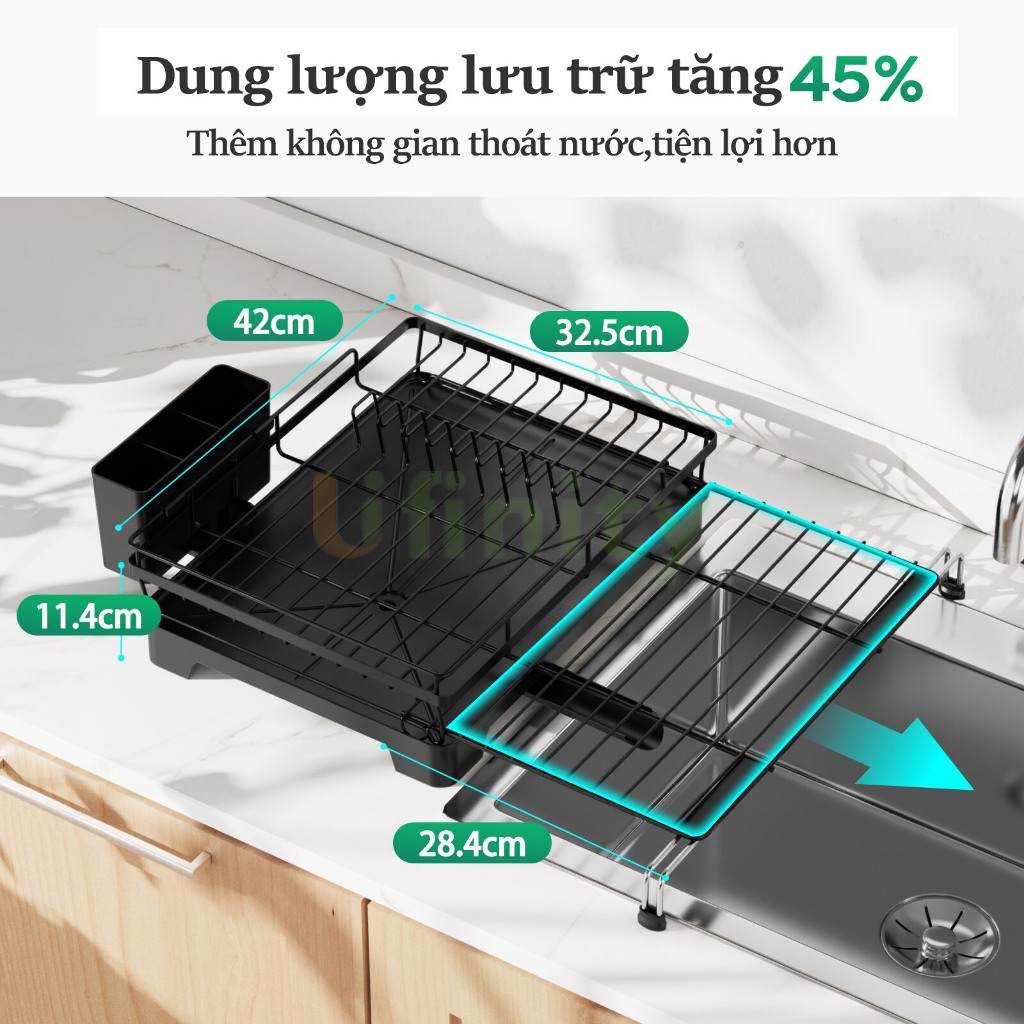 Lifinity Kệ Để Đồ Nhà Bếp Đa Năng, Có Ống Thoát Nước, Màu Đen, Sơn Tĩnh Điện, Kệ Để Cốc