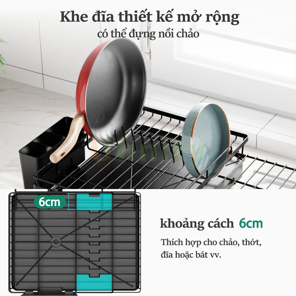Lifinity Kệ Để Đồ Nhà Bếp Đa Năng, Có Ống Thoát Nước, Màu Đen, Sơn Tĩnh Điện, Kệ Để Cốc