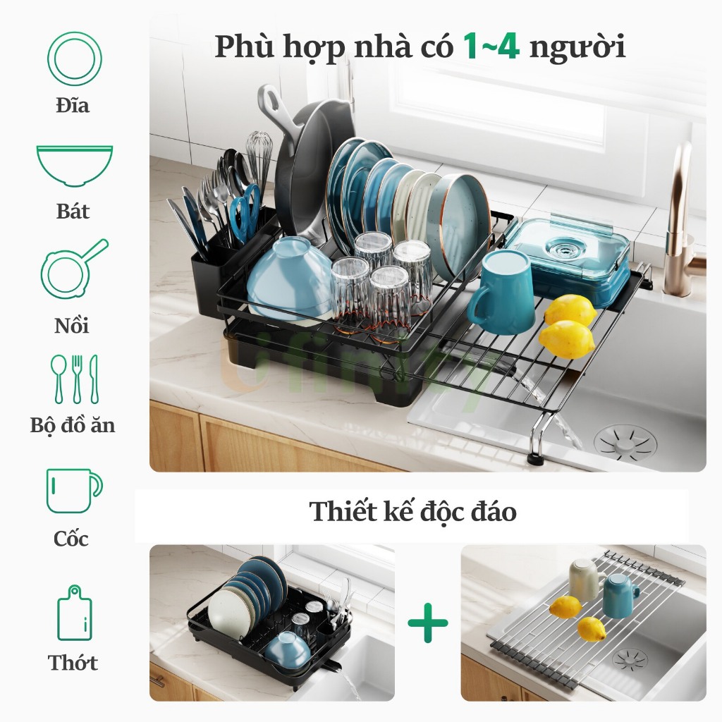 Lifinity Kệ Để Đồ Nhà Bếp Đa Năng, Có Ống Thoát Nước, Màu Đen, Sơn Tĩnh Điện, Kệ Để Cốc