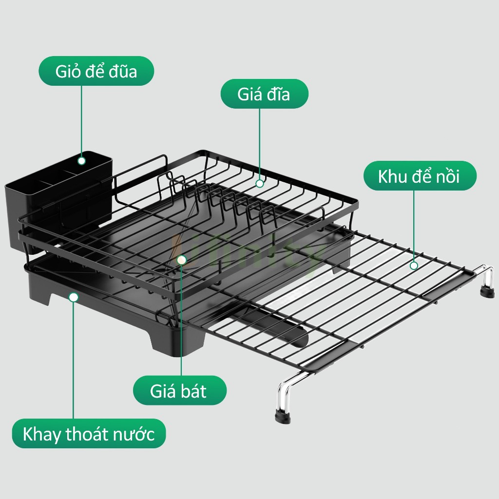 Lifinity Kệ Để Đồ Nhà Bếp Đa Năng, Có Ống Thoát Nước, Màu Đen, Sơn Tĩnh Điện, Kệ Để Cốc