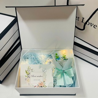 (SWL thiệp xanh,  20cm*15cm*7.5cm) Set hộp túi quà sweet love xinh xắn kèm phụ kiện sang trọng