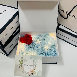 (SWL thiệp xanh,  20cm*15cm*7.5cm) Set hộp túi quà sweet love xinh xắn kèm phụ kiện sang trọng