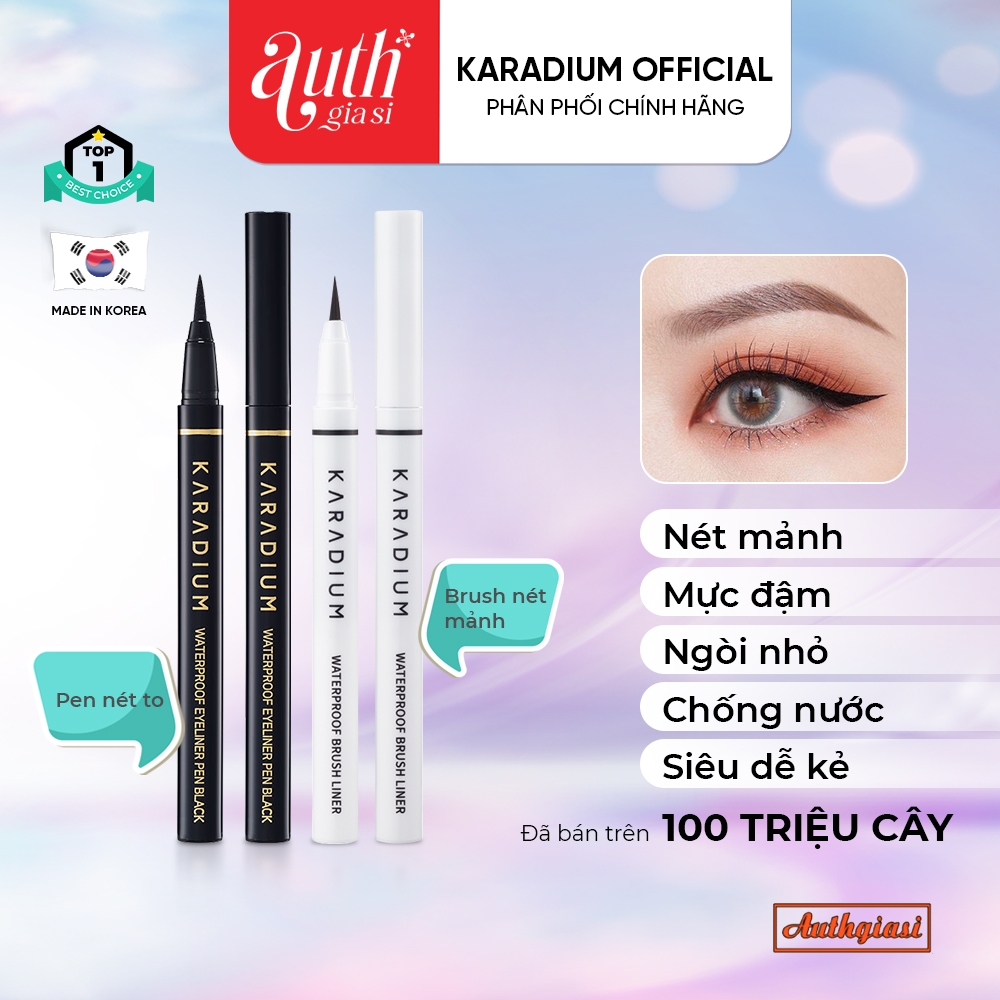 Bút Dạ Kẻ Mắt Nước Lâu Trôi Sắc Nét Karadium Waterproof Brush Liner Eyeliner Pen Black 