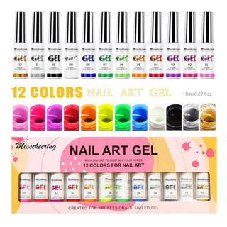 Set 12 chai gel cọ nét vẽ móng siêu mảnh - gel vẽ móng 12 tông màu tiện lợi