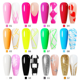 Set 12 chai gel cọ nét vẽ móng siêu mảnh - gel vẽ móng 12 tông màu tiện lợi