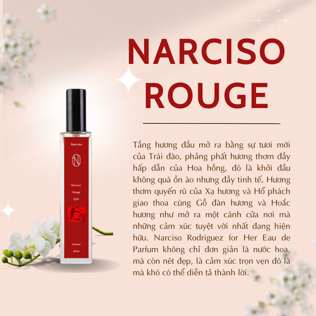 [Nước hoa chiết Cao Cấp 10ml] Nước hoa cao cấp NON Nar Đỏ -Phong cách: Gợi cảm, Sang trọng, Kiêu kỳ