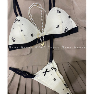 Set đồ lót không gọng, mút mỏng hoa đen - handmade by Mimi house
