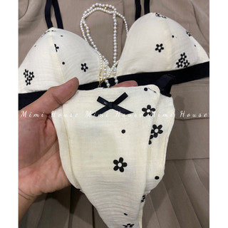 Set đồ lót không gọng, mút mỏng hoa đen - handmade by Mimi house