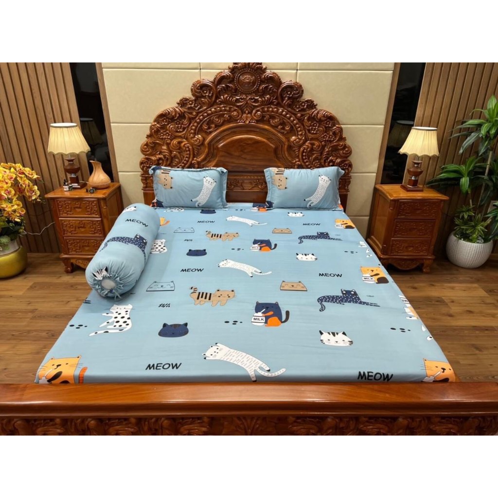 size 1m4*2m Bộ ga thun hàn quốc 4 món (1 ga, 2 vỏ nằm, 1 vỏ ôm) . ship hỏa tốc