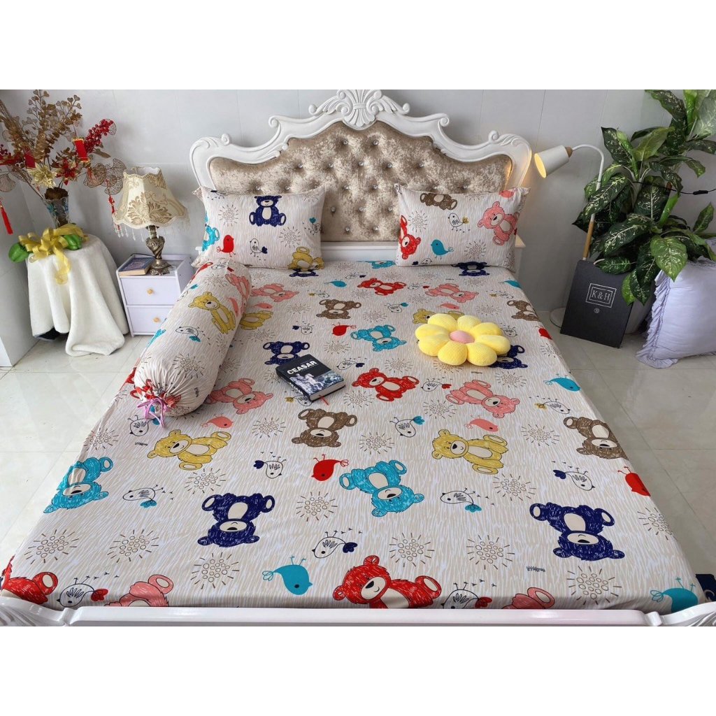 size 1m4*2m Bộ ga thun hàn quốc 4 món (1 ga, 2 vỏ nằm, 1 vỏ ôm) . ship hỏa tốc