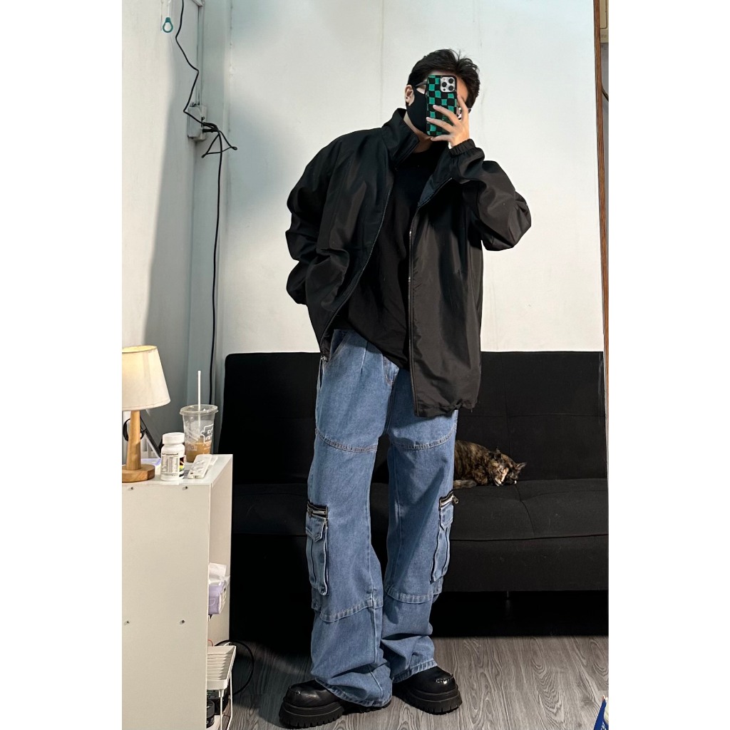 QUẦN BAGGY DENIM TÚI HỘP MÀU XANH UNISEX