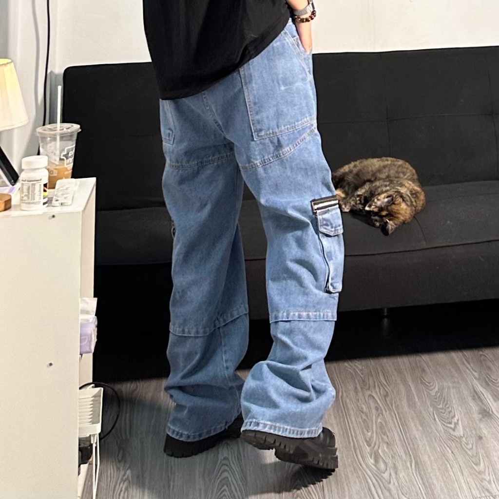 QUẦN BAGGY DENIM TÚI HỘP MÀU XANH UNISEX