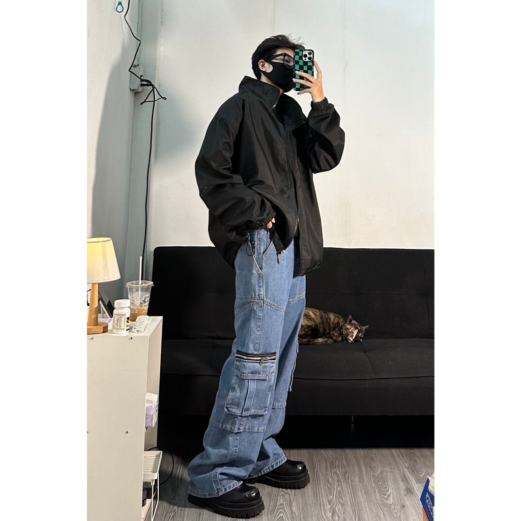 QUẦN BAGGY DENIM TÚI HỘP MÀU XANH UNISEX