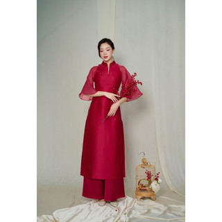 [TẶNG 01 QUẦN LỤA] Áo Dài Nữ 𝐂𝐂𝐇𝐀𝐓 Thiên Sương Chất Tafta Phối Tay Voan Cao Cấp 23NDB8001OT