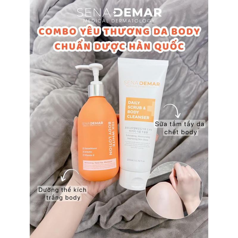 Combo kem body senademar 300ml và sữa tắm tẩy da chết sena demar daily scrub 200g hạn 2028 IS162