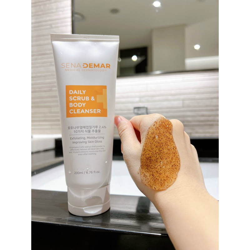 Sữa tắm tẩy tế bào chết toàn thân Sena demar daily scrub & body cleanser 200ml -hạn 2028 HQ sữa tắm senademar  IS148