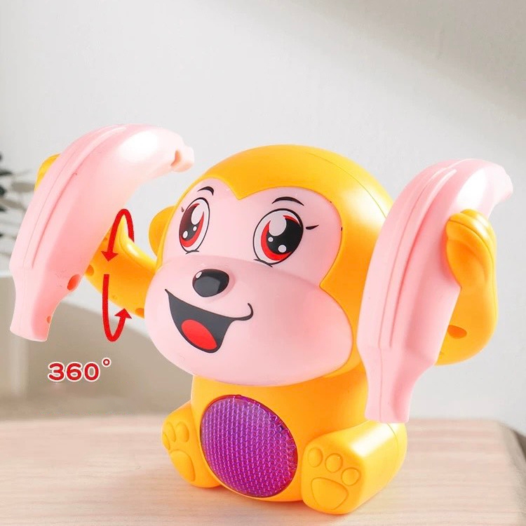 Khỉ nhào lộn - Đồ chơi con khỉ nhào lộn giải trí cho bé , khỉ con xoay 360 độ có nhạc và đèn đáng yêu