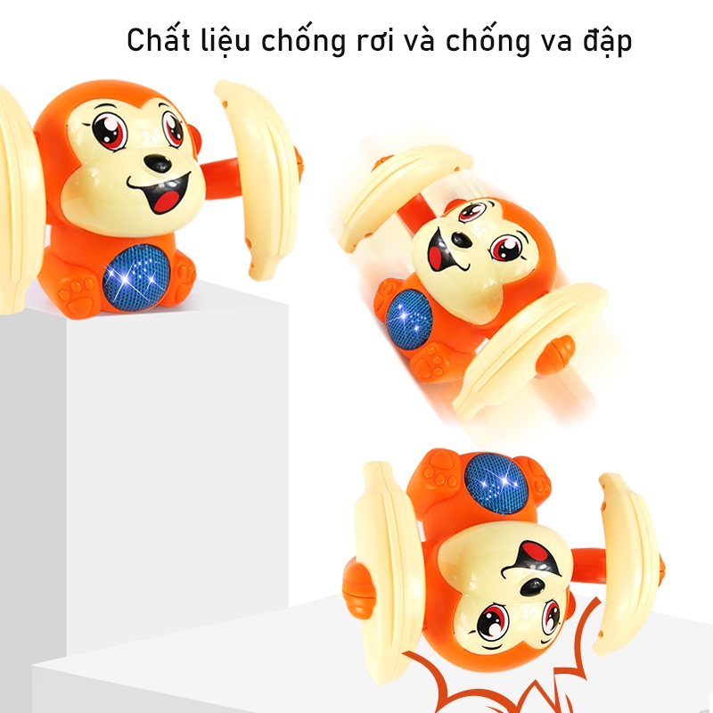 Khỉ nhào lộn - Đồ chơi con khỉ nhào lộn giải trí cho bé , khỉ con xoay 360 độ có nhạc và đèn đáng yêu