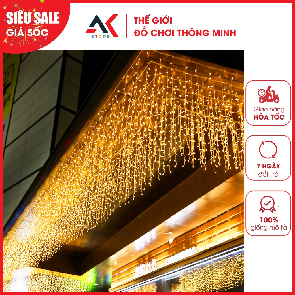 Đèn LED Mành Thả Rủ Không Nháy Trang Trí Tết Sảnh Ban Công Decor Chống ...