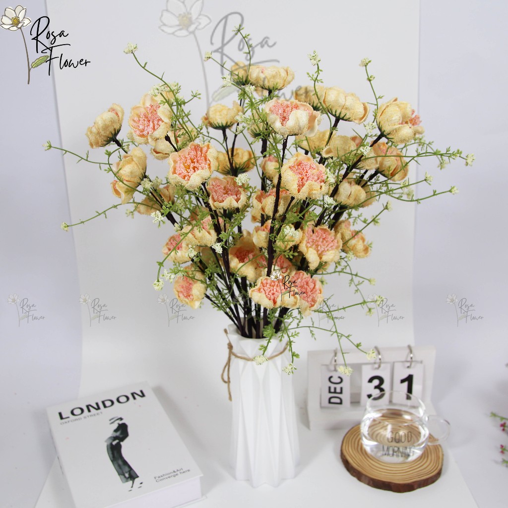 Hoa Trà Gạo Cổ (hoa Đỗ Quyên), hoa giả cỡ to cành cao 60 cm, có 5 bông