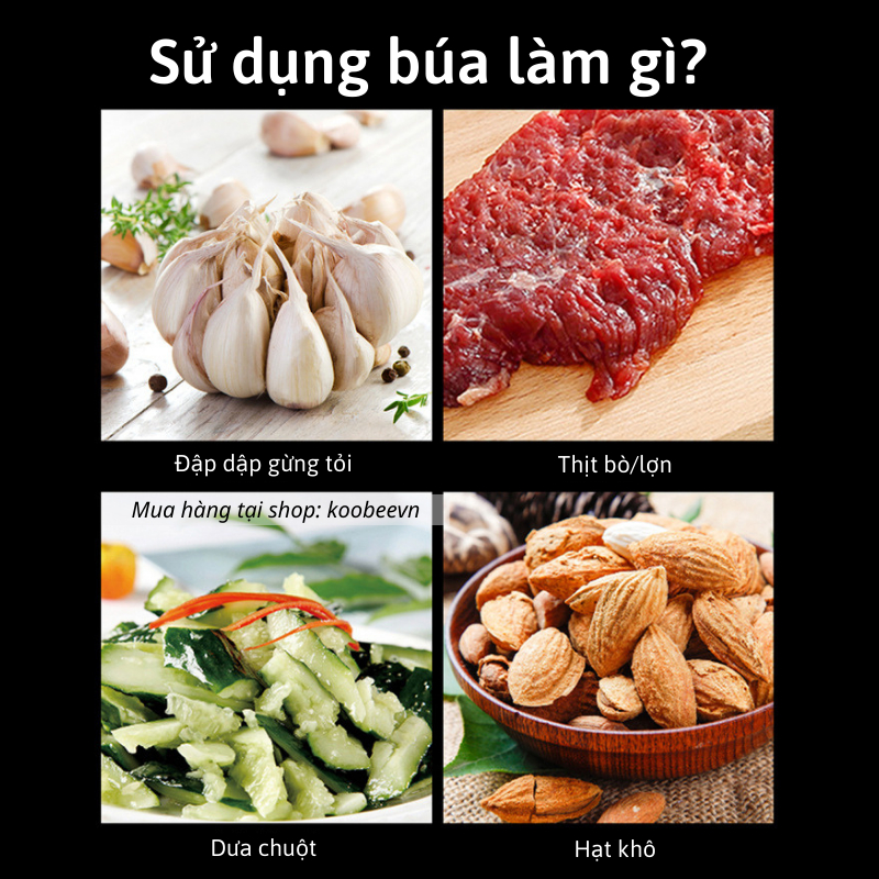 Búa Dần Thịt, Đập Tỏi Gừng 2 Đầu KOOBEE - Dụng Cụ Làm Mềm Thịt Đa Năng, Không Gỉ, Bền Đẹp | NB27