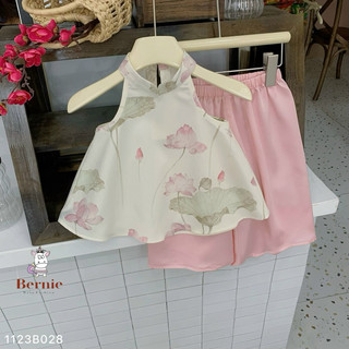 Bộ yếm Trung Thu lụa hoa sen cho bé gái 1-6 tuổi (9-25kg) N0086