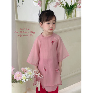 (KÈM QUẦN) Áo dài Tết 2024 cho bé Batala Kids, ÁO DÀI cách tân đũi tơ cao cấp 4 MÀU hoạ tiết dễ thương cho bé gái