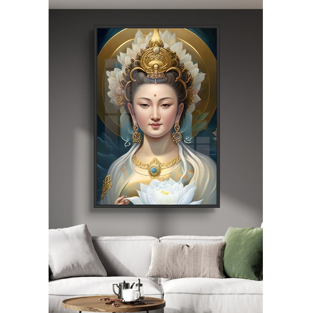 Tranh Gỗ Tráng Gương Quan Thế Âm Bồ Tát - Tranh Phòng Thờ - Tranh Treo Tường - Món Quà Tri Ân Dành Cho Quý Phật Tử