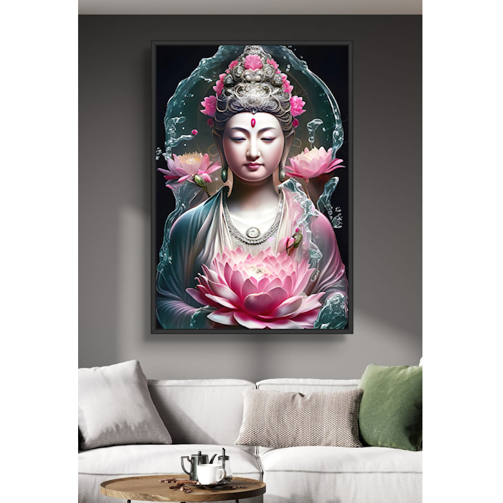 Tranh Gỗ Tráng Gương Quan Thế Âm Bồ Tát - Tranh Phòng Thờ - Tranh Treo Tường - Món Quà Tri Ân Dành Cho Quý Phật Tử