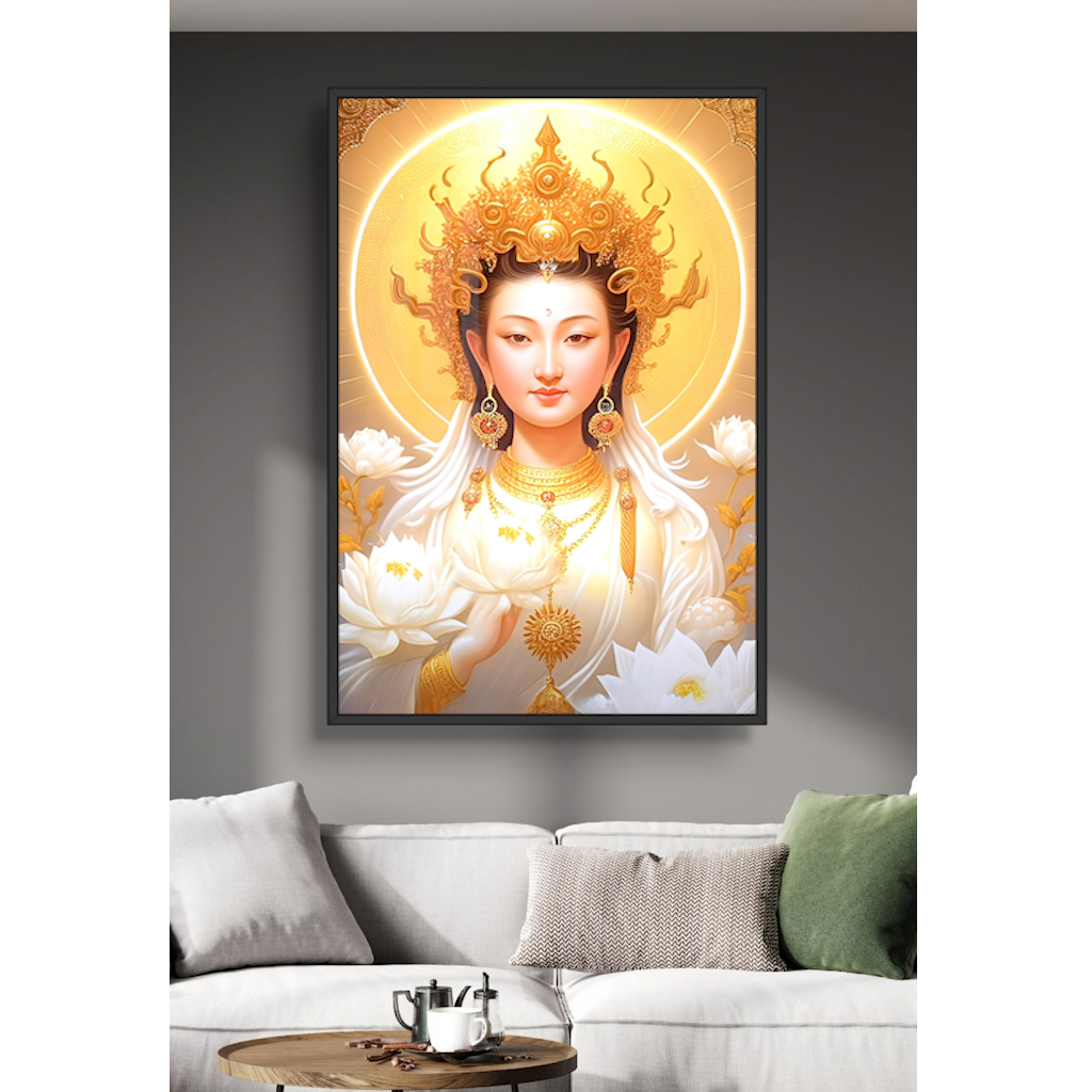 Tranh Gỗ Tráng Gương Quan Thế Âm Bồ Tát - Tranh Phòng Thờ - Tranh Treo Tường - Món Quà Tri Ân Dành Cho Quý Phật Tử