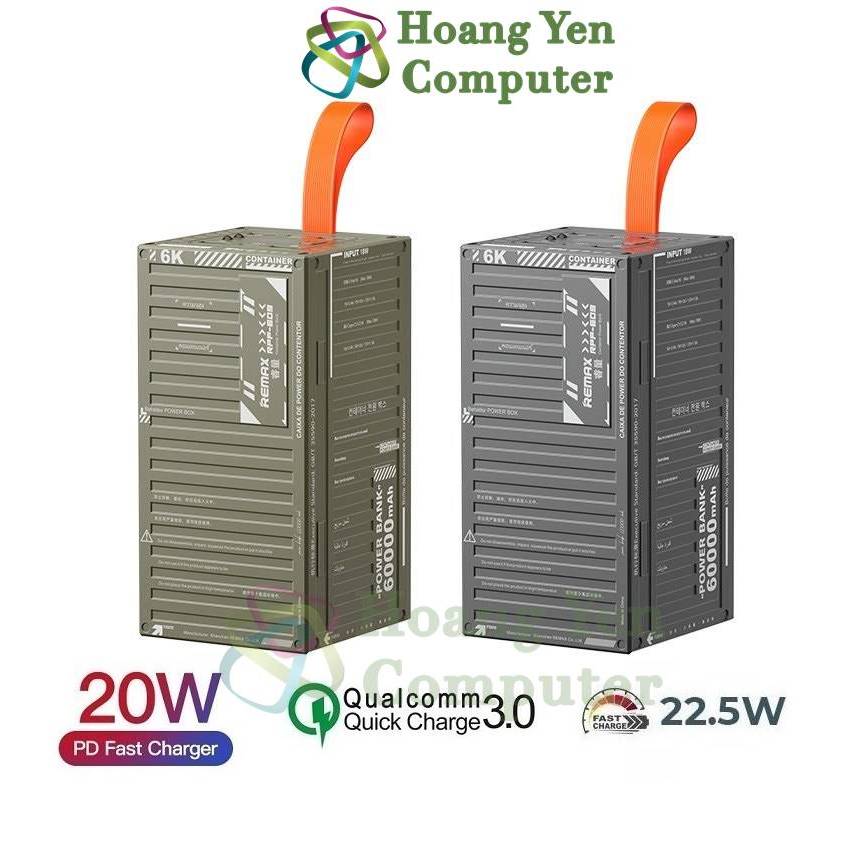 Sạc Dự Phòng Remax RPP-609 60000Mah Container (Sạc Nhanh QC3.0 18W, 22 ...